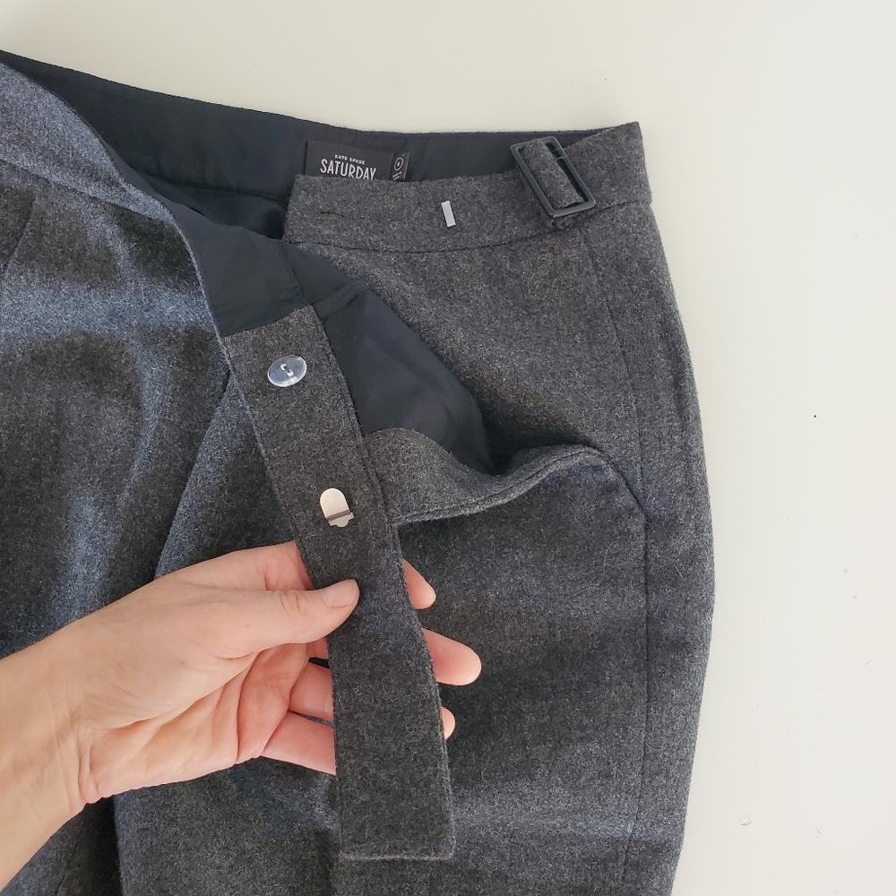 Kate Spade 0 Saturday Pleated Pants Officewear Speckled Dark Grey Wool Trousers - Picture 5 of 16